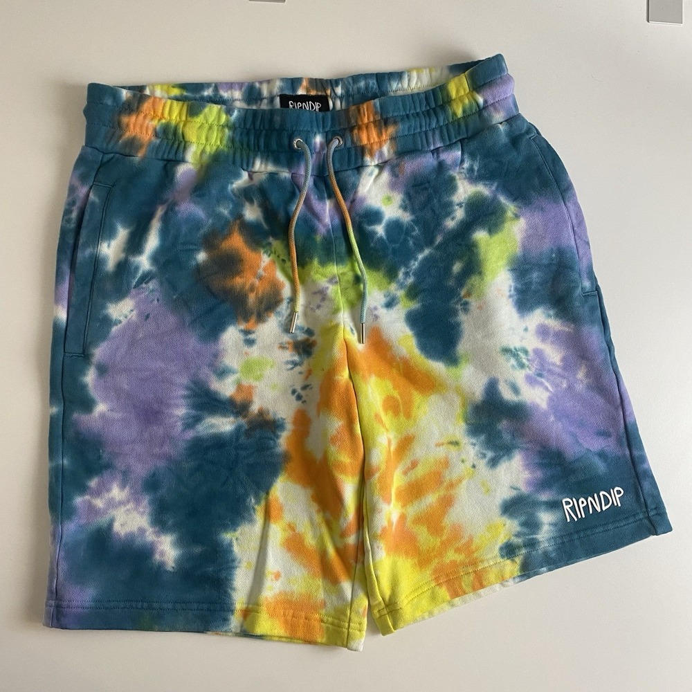 RipNDip Lord Nermal Cat Tie Dye Terry Fleece 9" Inseam Heavyweight Shorts Sz. M